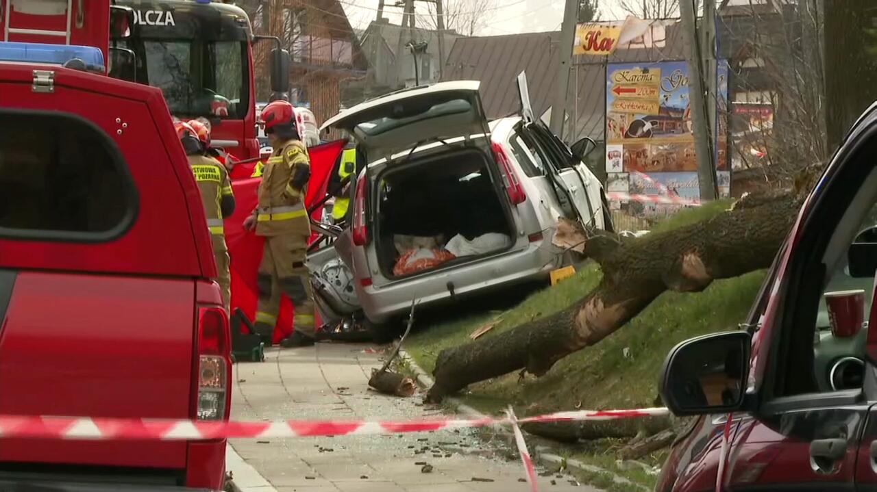 Halny w Tatrach. Drzewo upadło na samochód, 23-latka nie żyje