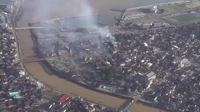 Destruction in the cities of Suzu and Wajima