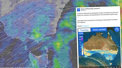 Prognozowane opady w południowo-wschodniej Australii od wtorku do piątku (według naszego czasu)