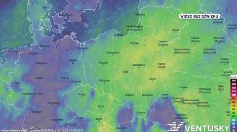 Prognozowane porywy wiatru w dniach 21-25.01