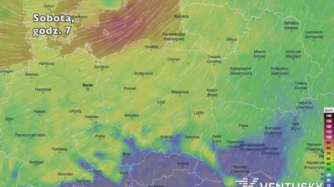 Prognozowane porywy wiatru 