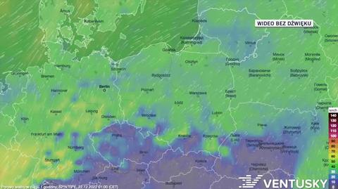 Prognozowane porywy wiatru w dniach 22-26.12