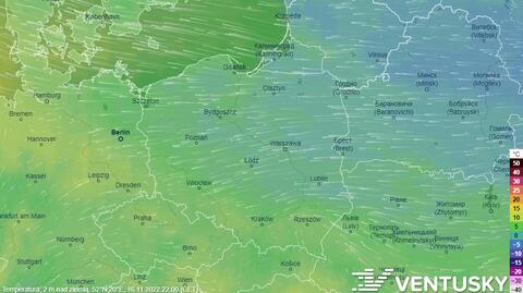 Prognozowana temperatura w dniach 12-16.11