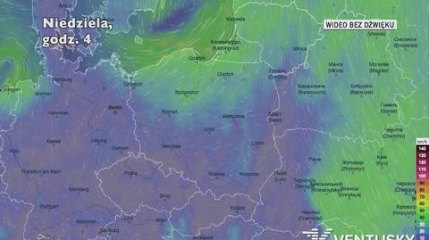 Prognozowane porywy wiatru w następnych dniach (Ventusky.com)