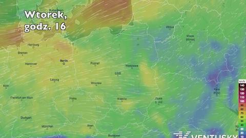 Porywy wiatru w kolejnych dniach (Ventusky.com) (wideo bez dźwięku)