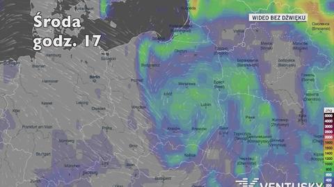 Potencjalny rozwój burz w ciągu najbliższych godzin (Ventusky.com)