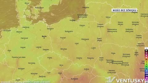 Prognozowana temperatura w ciągu kolejnych dni (Ventusky)