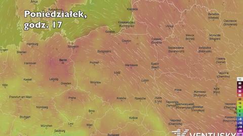 Temperatura w ciągu w kolejnych pięciu dni (Ventusky.com) (wideo bez dźwięku)