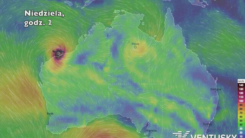 Prognozowana trasa cyklonu tropikalnego Veronica (Ventusky.com | wideo bez dźwięku)
