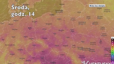 Temperatura w ciągu kolejnych pięciu dni (Ventusky.com | wideo bez dźwięku)