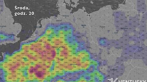 Potencjalny rozwój burz w Niemczech w środę (Ventusky.com) | wideo bez dźwięku