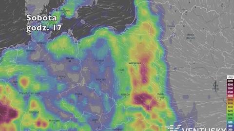 Potencjalne burze w sobotę i w najbliższych dniach (ventusky.com; video bez dźwięku)