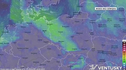 Prognozowane porywy wiatru w ciągu kolejnych dni