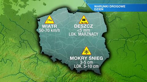 Warunki drogowe w poniedziałek