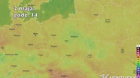 Temperatura w pierwszych dniach majowego weekendu (Ventusky.com | wideo bez dźwięku)