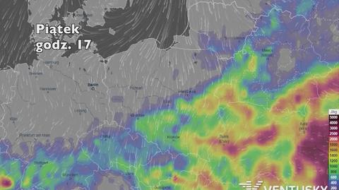 Potencjalne burze od środy do piątku (ventusky.com | wideo bez dźwięku)