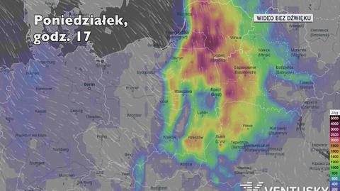 Potencjalne burze w kolejnych dniach (Ventusky.com)