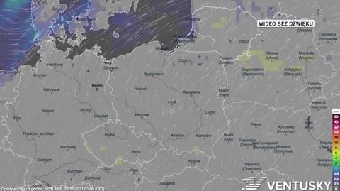 Prognozowane opady w dniach 25-29.11