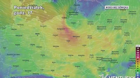 Porywy wiatru w kolejnych dniach (Ventusky.com) | wideo bez dźwięku