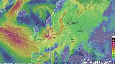 Prognozowane porywy wiatru w Europie