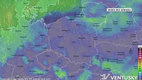 Prognozowane porywy wiatru w ciągu kolejnych dni