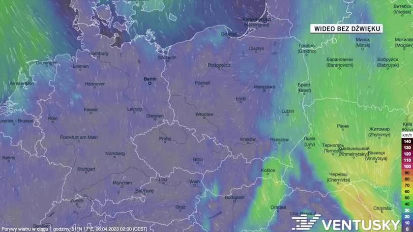 Prognozowane porywy wiatru w kolejnych dniach