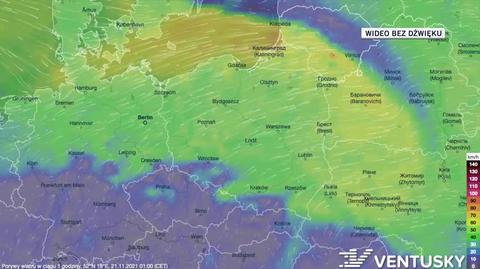 Prognozowane porywy wiatru w ciągu kolejnych dni