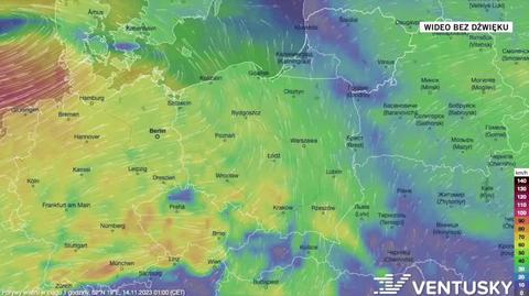 Prognoza porywów wiatru na okres 14-18.11