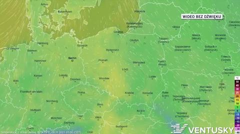 Prognozowana temperatura w dniach 2-6.11