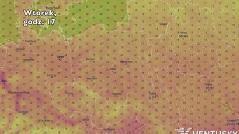 Temperatura w ciągu najbliższych pięciu dni (Ventusky.com)