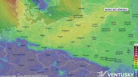 Prognozowane porywy wiatru w dniach 4-8.03