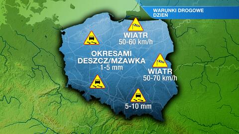 Warunki drogowe w poniedziałek