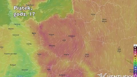 Temperatura w ciągu w kolejnych pięciu dni (Ventusky.com) (wideo bez dźwięku)