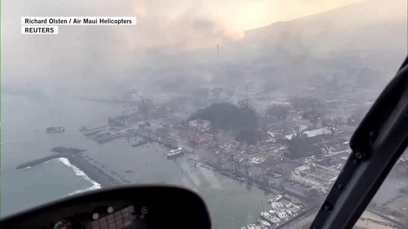 Hawaii fires seen from a helicopter