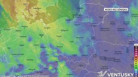 Prognozowane porywy wiatru na 24-28.05