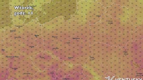 Temperatura w ciągu najbliższych pięciu dni (Ventusky.com) | wideo bez dźwięku