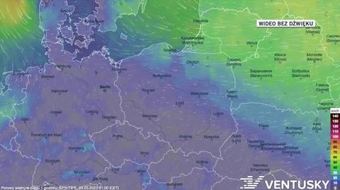 Prognozowane porywy wiatru w dniach 3-7.03