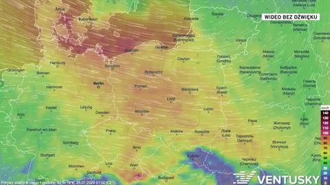 Prognozowane porywy wiatru w okresie 25-29.01