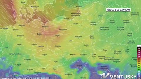 Prognozowane porywy wiatru w dniach 28.01-01.02