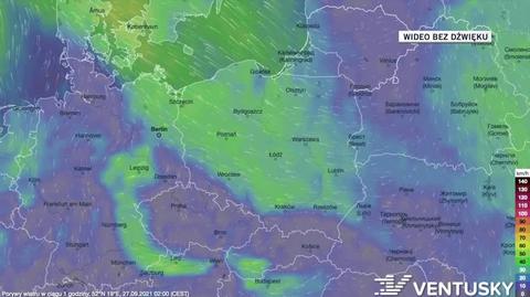 Prognozowane porywy wiatru w ciągu kolejnych dni