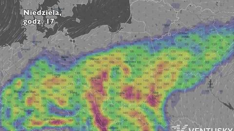 Potencjalne miejsce wystąpienia burz (Ventusky.com)