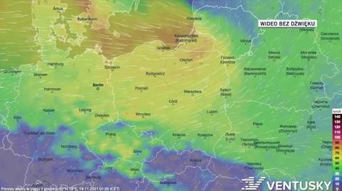 Prognozowane porywy wiatru w dniach 19-23.11