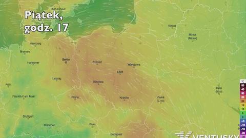 Temperatura w ciągu w kolejnych pięciu dni (Ventusky.com) (wideo bez dźwięku)