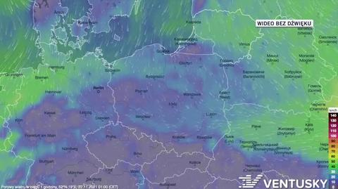 Prognozowane porywy wiatru w dniach 22-26.11