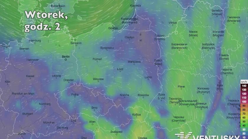 Porywy wiatru w kolejnych dniach (Ventusky.com) | wideo bez dźwięku