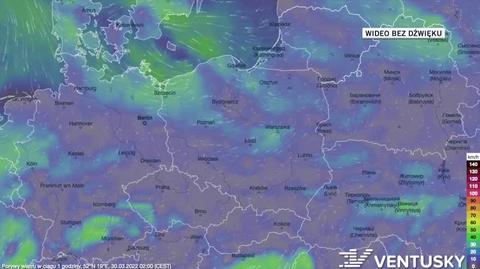 Prognozowane porywy wiatru w dniach 30.03-3.04