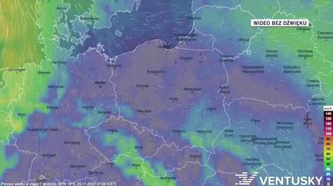 Prognozowane porywy wiatru w dniach 25-29.12