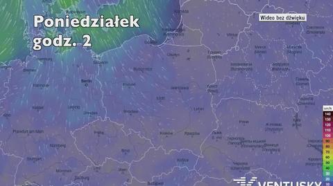 Potencjalne porywy wiatru w kolejnych dniach (Ventusky.com | wideo bez dźwięku)