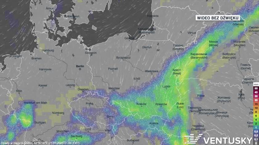 Prognozowane opady w dniach 21-25.01