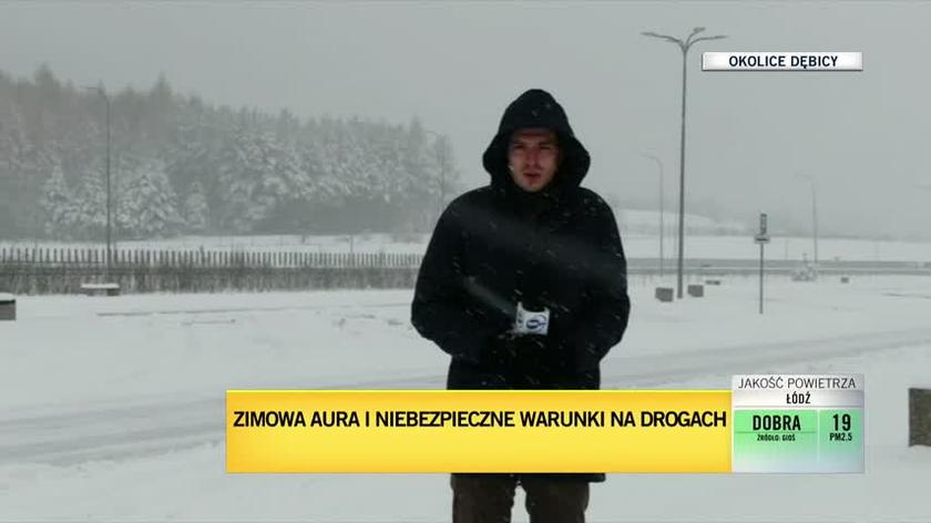 Dangerous road conditions in Lesser Poland.  TVN24 reporter's report